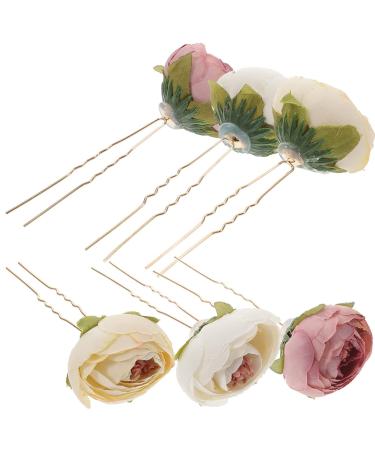 LALAFINA 3 Pairs Rose Hairpin Women Hair Fork Bridal Hair Fork Bridal Hair Clip Hair Barrettes for Women Wedding Headpiece for Bride Hair Holder Roses Accessories Silk Cloth Miss