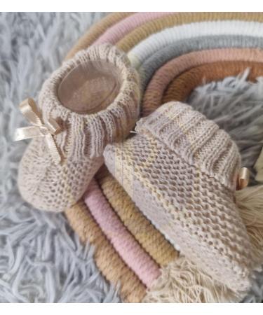 Royal Icon Soft Knitted Newborn Baby Booties with Bow | 0-3 Months | Coffee - Buy Online on GoSupps.com