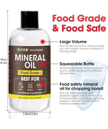AZEN 16oz Food Grade Mineral Oil for Cutting Boards - Protect & Restore Wood with Brush - Buy Online on GoSupps.com