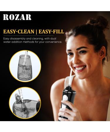 ROZAR Cordless Water Dental Flosser - 5 Modes 300ML Waterproof Oral Irrigator with 5 Jet Tips for Home & Travel - Optimal Teeth Cleaning - Buy Online on GoSupps.com