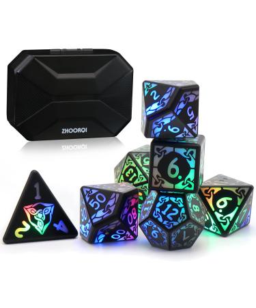 DND Dice Rechargeable with Charging Box, 7 PCS LED Electronic Dices, Dungeons and Dragons Dice Polyhedral Dice Sets for Tabletop Games ZHOORQI D&D Dice MTG Pathfinder Role Playing Game(Light up Dice)