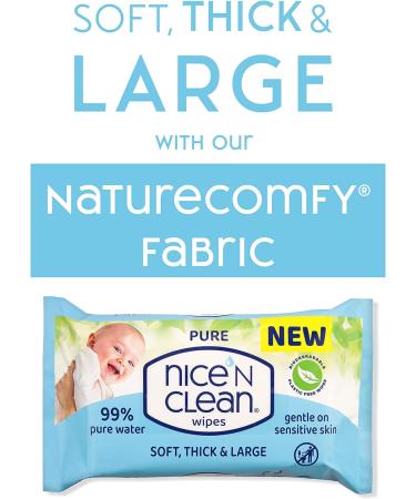 Nice 'N CLEAN Pure Baby Wipes - 60 Count Biodegradable Wet Wipes - 99% Water, Fragrance-Free - Buy Online on GoSupps.com