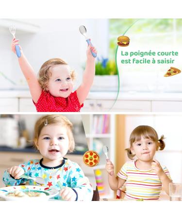 Bomtop Baby Fork and Spoon Set - Stainless Steel 8pcs Children's Cutlery for Toddlers - Includes 4 Forks & 4 Dinner Spoons in Green, Blue, Pink, White - Kids Feeding and Weaning Utensils - Buy Online on GoSupps.com