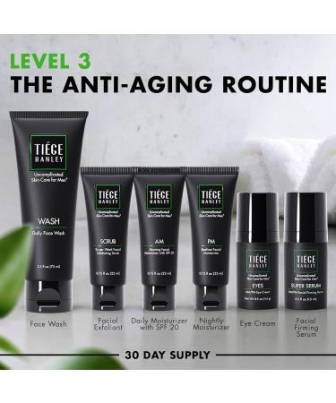 Tiege Hanley Men s Skin Care System - Level 3 | Mens Anti Aging Routine Product Set: Face Wash Serum Day & Night Moisturizer Exfoliating Scrub & Eye Cream | Tighten & Hydrate Your Best Looking Skin - Buy Online on GoSupps.com