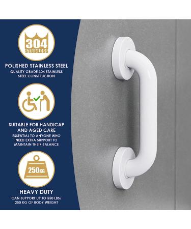 Evekare Premium Extra Strength 12 Grab Bar for Bathtubs & Showers | Stainless Steel White | ADA Compliant Handle for Elderly & Disabled - Buy Online on GoSupps.com