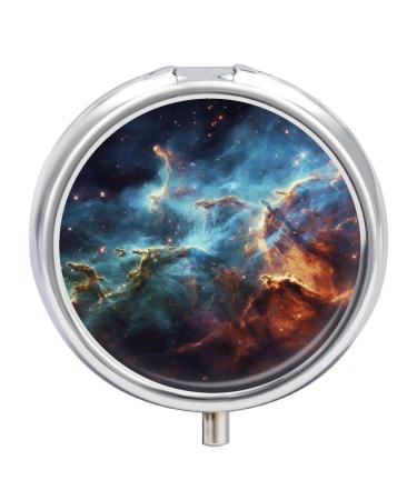 Round Pill Box Universe Galaxy Space Print 3 Compartment Medicine Pill Case Print Pill Organizer Decorative Metal Portable Pill Box Pocket Pill Box Style-18