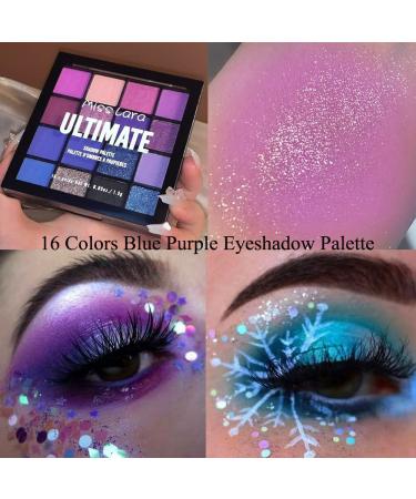 Yeweian Purple Blue Eyeshadow Palette - 16 Glitter Matte Shades, Waterproof Korean Makeup - Buy Online on GoSupps.com