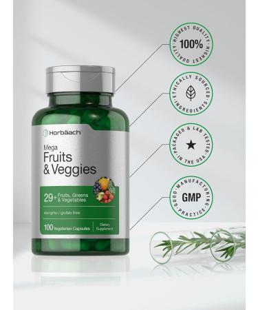 Horb ach Mega Fruits and Veggies Supplement | 100 Capsules | Vegetarian Non-GMO and Gluten Free - Buy Online on GoSupps.com