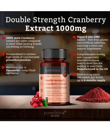 Pureclinica Double Strength Cranberry Extract 10000mg x 720 Tablets 4 Bottles of 180 2 Year Supply - Buy Online on GoSupps.com