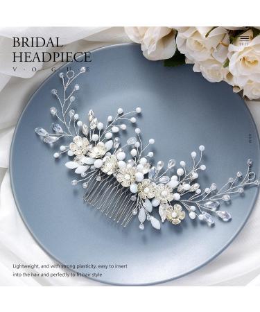 Fashion Band Hair Comb with Flower - Silver Bridal Jewelry with Crystals & Leaf Accents | Elegant Hair Accessories for Women & Girls - Buy Online on GoSupps.com