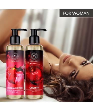 Sensual Massage Oil Set 2x200ml - Strawberry & Cherry - Edible Kissable Body Massage Oil with Almond & Grape Seed Oil for Couples - Buy Online on GoSupps.com
