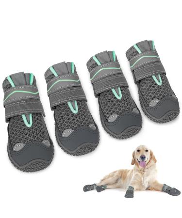 Slowton dog shoes Paw protection 4 pieces of breathable dogs shoes outdoor with a non-slip sole adjustable reflective Velcro fastener Hunde boots for small medium and large dogs size 1: width 4 cm a.GRAU-ATMACHTACHTE (4 pieces)
