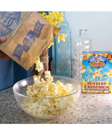 Cousin Willie's Buttery Explosion Microwave Popcorn Bags (4 Boxes, 12 Bags) - Gourmet Snack, Whole Grain, Gluten Free, Low Calorie - Made in USA, Non-GMO - Buy Online on GoSupps.com