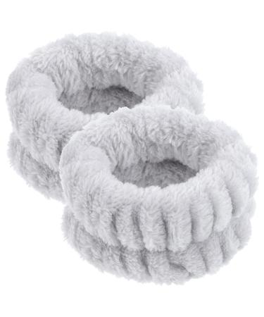 Housoutil Lot de 2 Bracelets en Flanelle Gris pour Lavage du Visage Bandeaux et Bracelets de Spa Absorbants lastiques de Lavage Doux et Pratiques pour Soins du Visage et Maquillage