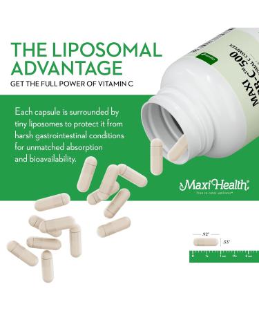 Maxi Health Liposomal Vitamin C 500mg Capsules with Digestive Blend Highly Absorbable High Dose VitaminC Non GMO Kosher Vegetarian Doctor-Formulated Immune Support Supplement (90 Count) Unflavored 90 Count (Pack of 1) - Buy Online on GoSupps.com