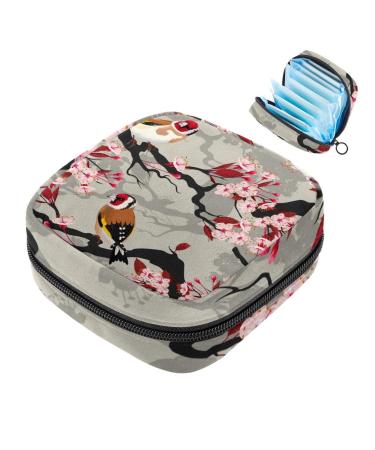 Women's binding-up bags Stieglitz and flowering cherry tree branch ladies tampon storage bag Tampon storage pocket zip pockets menstrual tied bags multi09