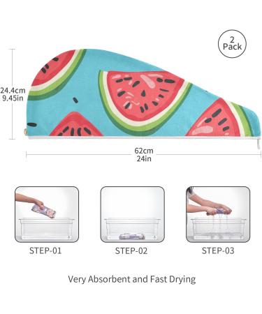 Watermelon Teal Hair Towel 2 Pack Super Absorbent Quick Dry Hair Turbans for Women & Girls | Perfect Hair Drying Solution - Buy Online on GoSupps.com