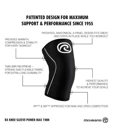 Rehband 7mm Power Max Knee Compression Sleeve - Neoprene Support for Bodybuilding & Powerlifting - Carbon/Black Large Pair - Buy Online on GoSupps.com