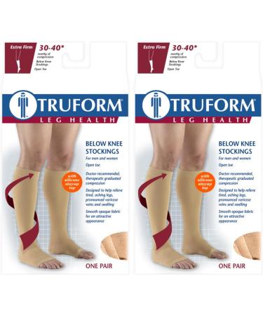 Truform Compression 30-40 Mmhg Knee High Open Toe Dot Top Stockings Beige Large 2 Count - Buy Online on GoSupps.com