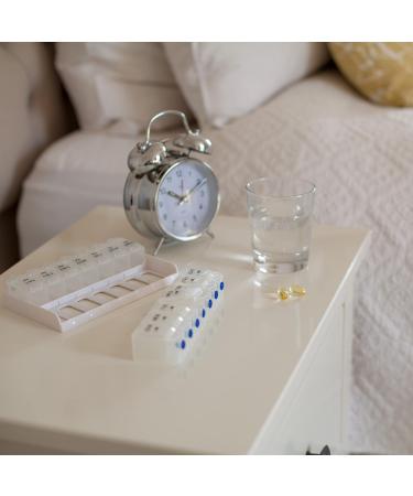 7 Day 14 Compartment AM/PM Pill Box - Easy-Open Push-Button Printed & Braille with Patient Record Cards - International Shipping Available - Buy Online on GoSupps.com