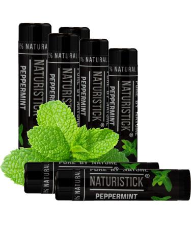7-Pack Black Peppermint Lip Balm for Men and Women. Attractive Black Stick Gift Set by Naturistick. 100% Natural. Best Beeswax Chapstick for Healing Dry Chapped Lips. Made in USA