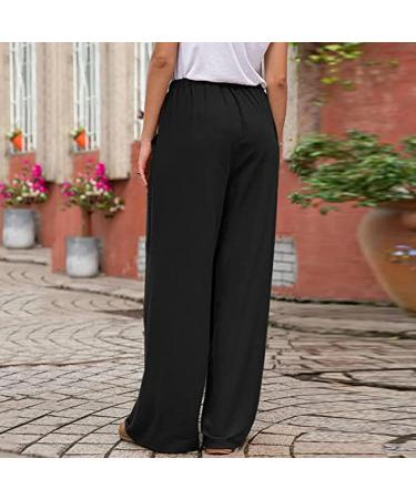 Ronony Women's Cotton Linen Leisure Pants - Black Jogging Yoga Casual & Fitness Wide Leg Pants with Elastic Waistband - Buy Online on GoSupps.com