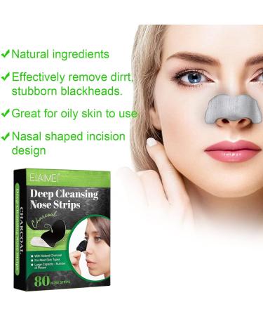 80 Pcs Bamboo Charcoal Blackhead Remover Strips - Deep Cleansing Pore Strips for Blackheads - Nose Pore Strips for Men and Women - Black - Buy Online on GoSupps.com