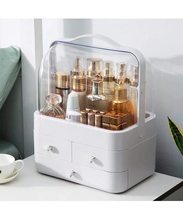 Makeup Organizer, Cosmetics Skincare Organizer Box Waterproof & Dustproof, Make up Organizers and Storage for Vanity with Lid and Drawers, Cosmetic Display Cases for Dresser, Countertop (White) Style A White-L