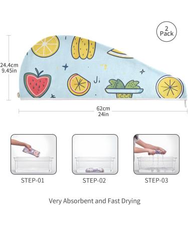 Lovely Cartoon Fruit Hair Towel 2 Pack - Super Absorbent Quick Dry Hair Turbans for Women & Girls - Buy Online on GoSupps.com