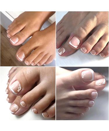 VOTACOS White Flower French Toenail Gel Nail Strips - No UV Easy Pedicure Kit with Wooden Stick Nail File & Prep Pads - Perfect for Stunning Toes - Buy Online on GoSupps.com