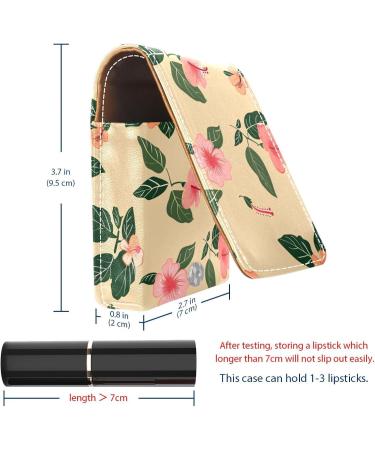 Shop Stylish Leather Lipstick Case & Mini Organizer with Mirror | Flower Tropical Palm Leaves Design - Buy Online on GoSupps.com