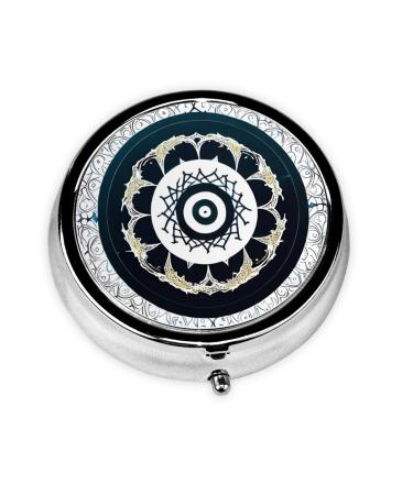 Black and White Round Totemround Pill Box 3 Compartment Round Pill Box Organizer Portable Travel Pill Box for Traveling.