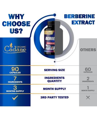 Organic Cadane Berberine Supplement with Ceylon Cinnamon Quercetin Black Pepper & More - Supports Heart Digestive Body & Immune - 90 Capsules for 3 Months - Buy Online on GoSupps.com