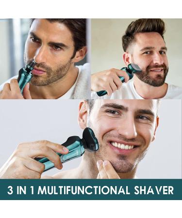 3-in-1 Electric Razor for Men - Cordless Rechargeable Shaving Kit - Wet/Dry Face, Beard, Nose & Sideburn Trimmer - Chromed Green - Buy Online on GoSupps.com