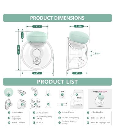 Portable Electric Milk Pump - Double-Handed Rechargeable Noise-Free 3 Modes & 30 Levels - 2-Pack Green - Buy Online on GoSupps.com