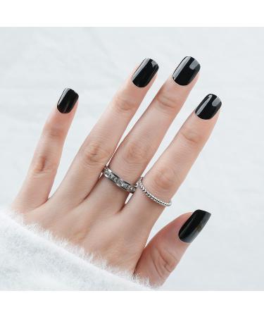 Jofay Fashion Glossy Black Press On Nails - 24PCS Short Squoval Acrylic Fake Nails - Reusable Full Cover Manicure Kit - Buy Online on GoSupps.com
