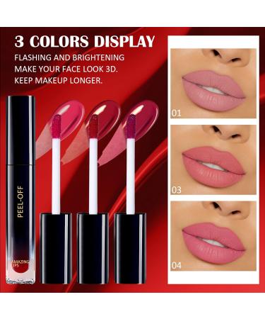 3 Colors Peel Off Lip Liner Stain - Waterproof Long Lasting Transfer Proof Red Lip Tint | Matte Finish & Highly Pigmented - Buy Online on GoSupps.com