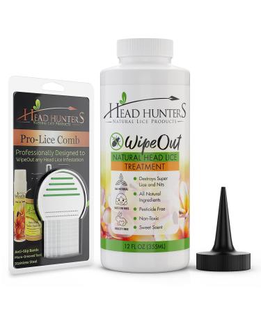 Head Hunters Pro Kit - Wipeout Natural Lice Treatment Extra Strength Family Head Lice Shampoo & Lice Comb - Kills Lice, Super Lice, and Nits - Non-Toxic Head Lice Treatment for Adults & Children, 12oz
