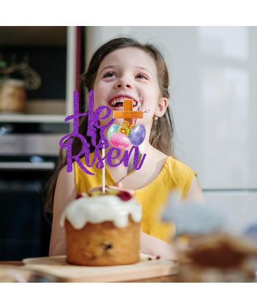 He is Risen Cake Topper Purple Glitter Jesus Easter Cake Pick for Jesus Easter Christian Holiday Cross Party Cake Decoration - Buy Online on GoSupps.com