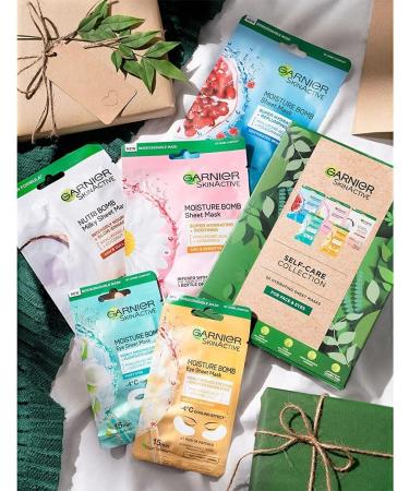 Garnier Self-Care Sheet Masks Gift Set - 5 Face & Eye Masks for Men & Women | Vegan & Biodegradable | Pampering Beauty Gift for Christmas - Buy Online on GoSupps.com