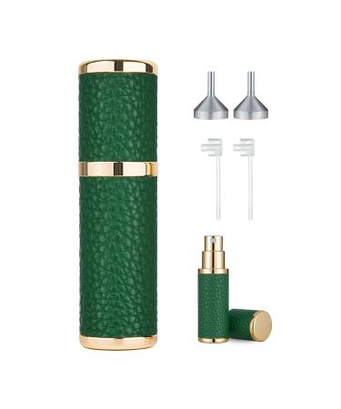 Portable Mini Perfume Refillable Bottle 5ml Leather Material Travel Atomizador Fine Mist Refillable Cologne Dispenser Sprayer With Funnel And Perfume Diffuser Tool For Women&Men (Dark Green)