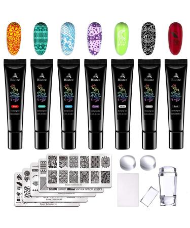 Nail Stamping Kit with 5 Plates, 7 Colors Polish Gel for Beginners - Boho Flower Design | Nails Art Stamp Set - Buy Online on GoSupps.com