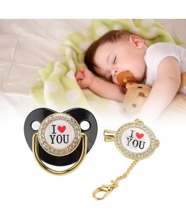 Buy Black Baby Pacifier with Bling Pattern & Chain Clip - Perfect for Newborns | Stylish & Safe Infant Pacifier - International Shipping Available! - Buy Online on GoSupps.com