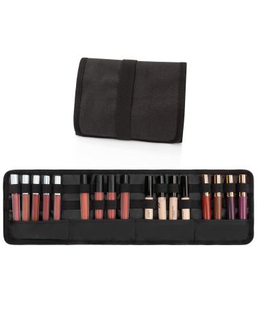 CUBETASTIC Lipstick Organizer - 20 Slots  Portable Lipstick Bag  Travel Lipstick Holder with Elastic Bands  Cosmetic Makeup Storage Bag for Liquid Lipstick Tube - Lipstick Not Included Black 1pcs