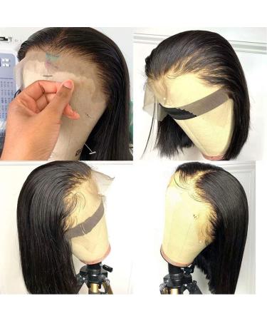 QUINLUX HD Transparent Lace Short Bob Human Hair Wigs Pre Plucked 13X6 Lace Front Wig 150% Density Brazilian Remy Hair Bob Cut Human Hair wig for Woman Natural Color (12 inch, 13X6 1ace frontal wig) 12 Inch (Pack of 1) 13X…