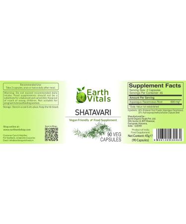 Earth Vitals Shatavari Capsules - 90 Veg Capsules - Herbal Supplement India - Buy Online on GoSupps.com