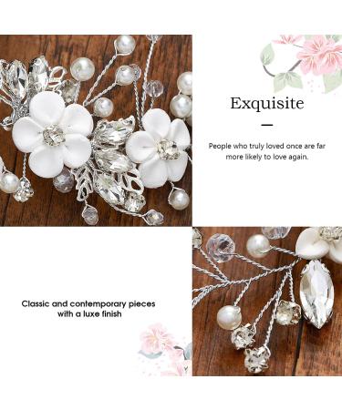 Vakkery Silver Crystal Flower Wedding Hair Vine | Bridal Headpiece & Pearl Rhinestone Accessories for Women & Girls - Buy Online on GoSupps.com