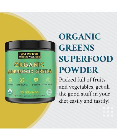 Warrior Strong Wellness Certified Organic Greens Powder - 30 Servings - Green Superfood Powder Energy Boost Detox Drink Fruit and Vegetable Powder Apple Cider Vinegar Green Tea Extract - Buy Online on GoSupps.com