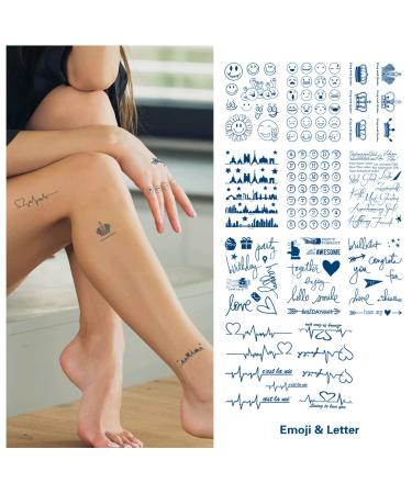 DHAHBHC Semi-permanent Small Hands Temporary Tattoos - 600 Blue Patterns, 2 Weeks Lasting Emoji, Text, Plant & Insect Designs - 50 Sheets - Buy Online on GoSupps.com