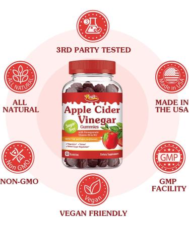 Neaft Apple Cider Vinegar Gummies with The Mother - Weight Management, Detox, Immunity & Digestion - Vegan 500mg Raw Unfiltered with Pomegranate - Non GMO, Gluten Free - Vitamin B9 & B12 - Buy Online on GoSupps.com